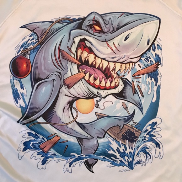 Paragon Long Sleeve Swim Top Size S UPF 50 Caladesi Island Florida Shark Graphic - Picture 2 of 7